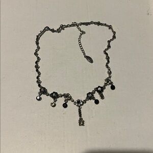 Silver and Black flower Necklace